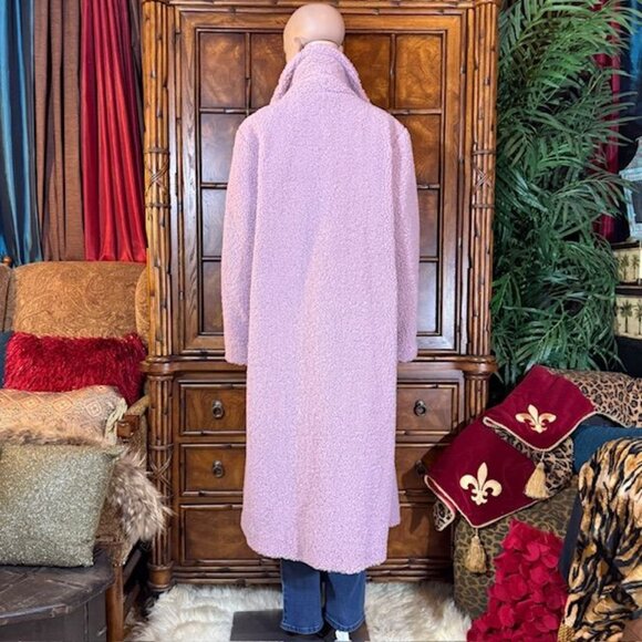 G by Giuliana Black Label Lavender Faux Shearling Teddy Double Breast Long Coat - Picture 5 of 10